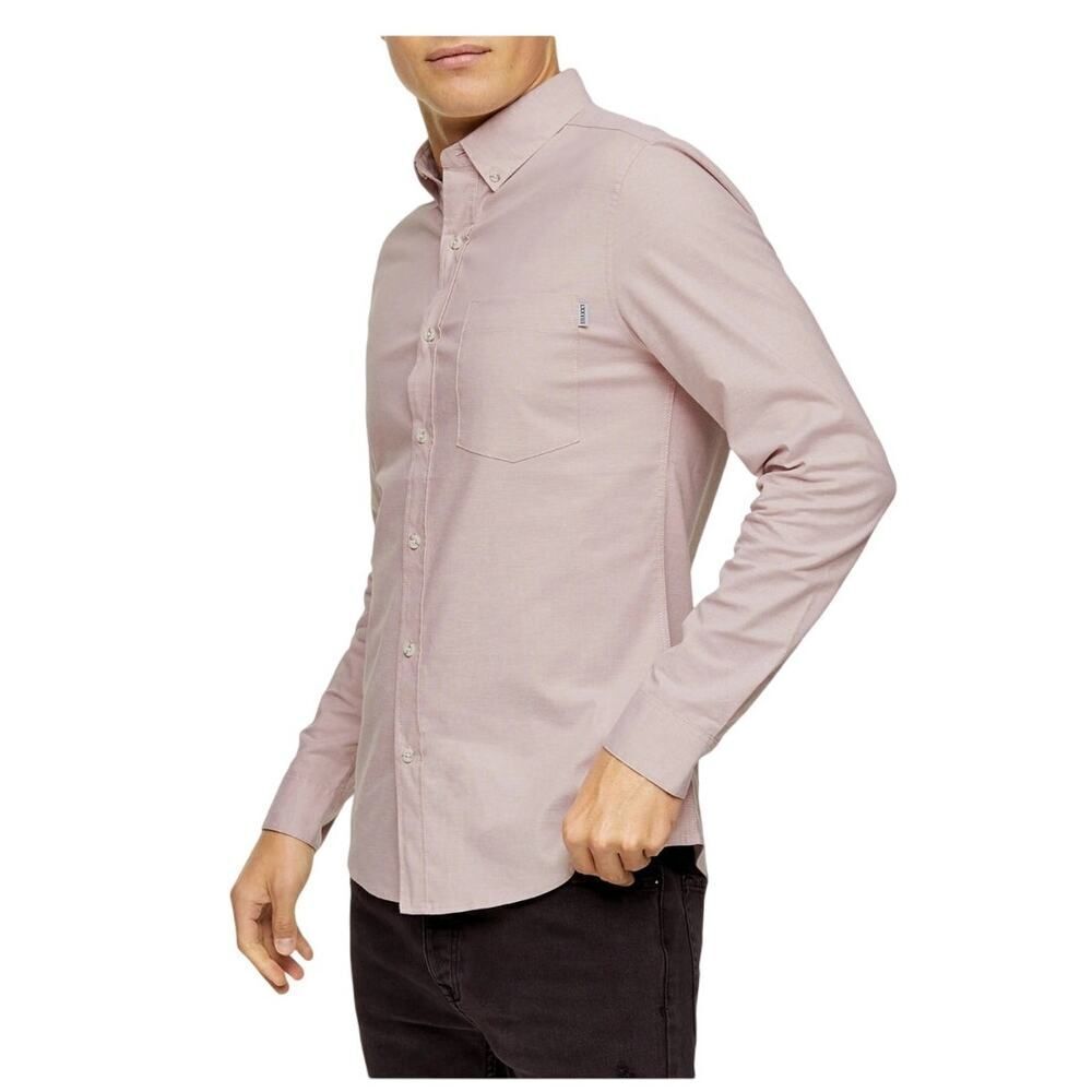 Topman Dusty Pink Button-Up Soft Cotton Stretch Shirt Size L Minimalist Cotton